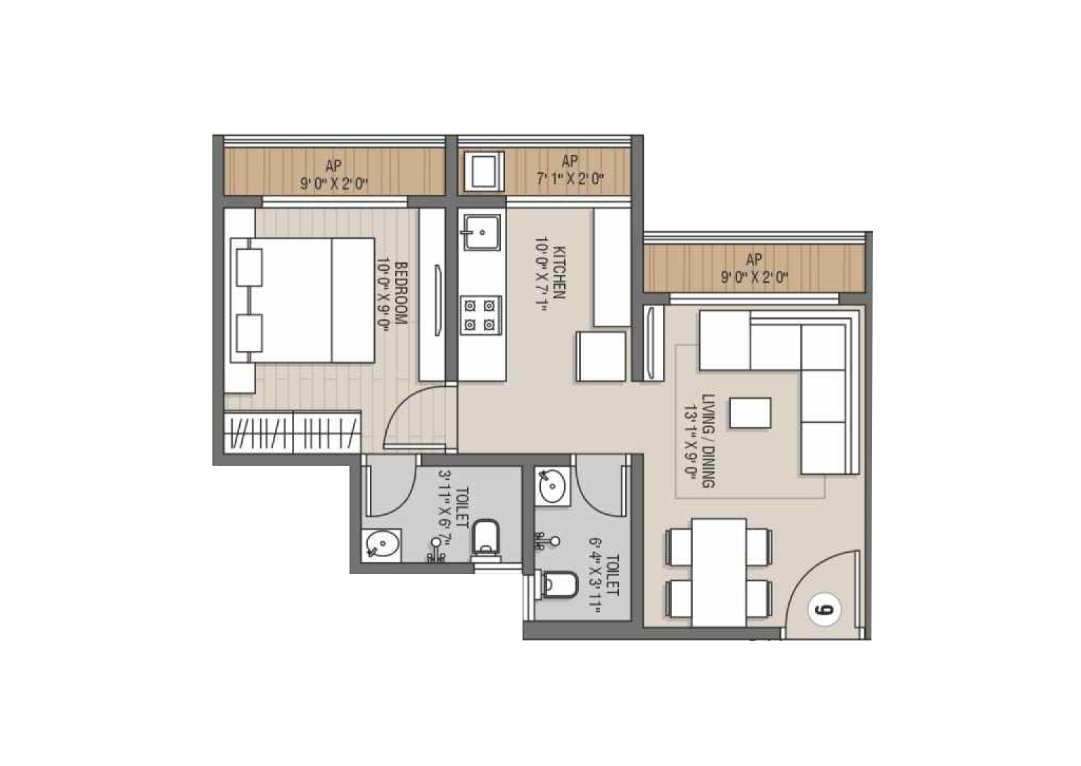 1 BHK Floor Plan