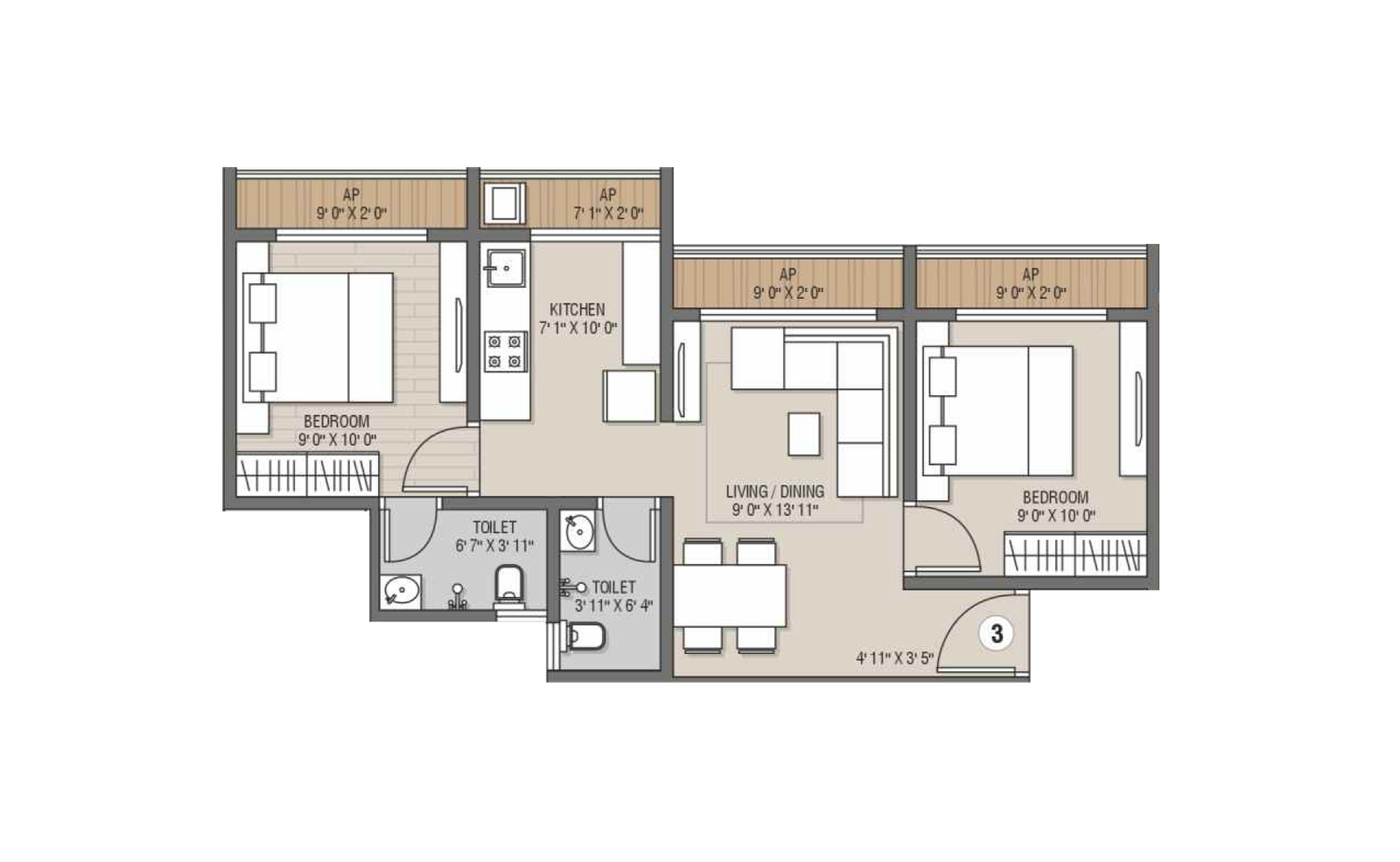 2 BHK Floor Plan
